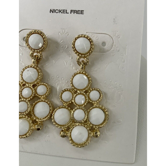 Opal Pearl Stone Gold-Tone Earrings Chandelier Drop Screw Back Fashion Jewelry - Picture 2 of 8